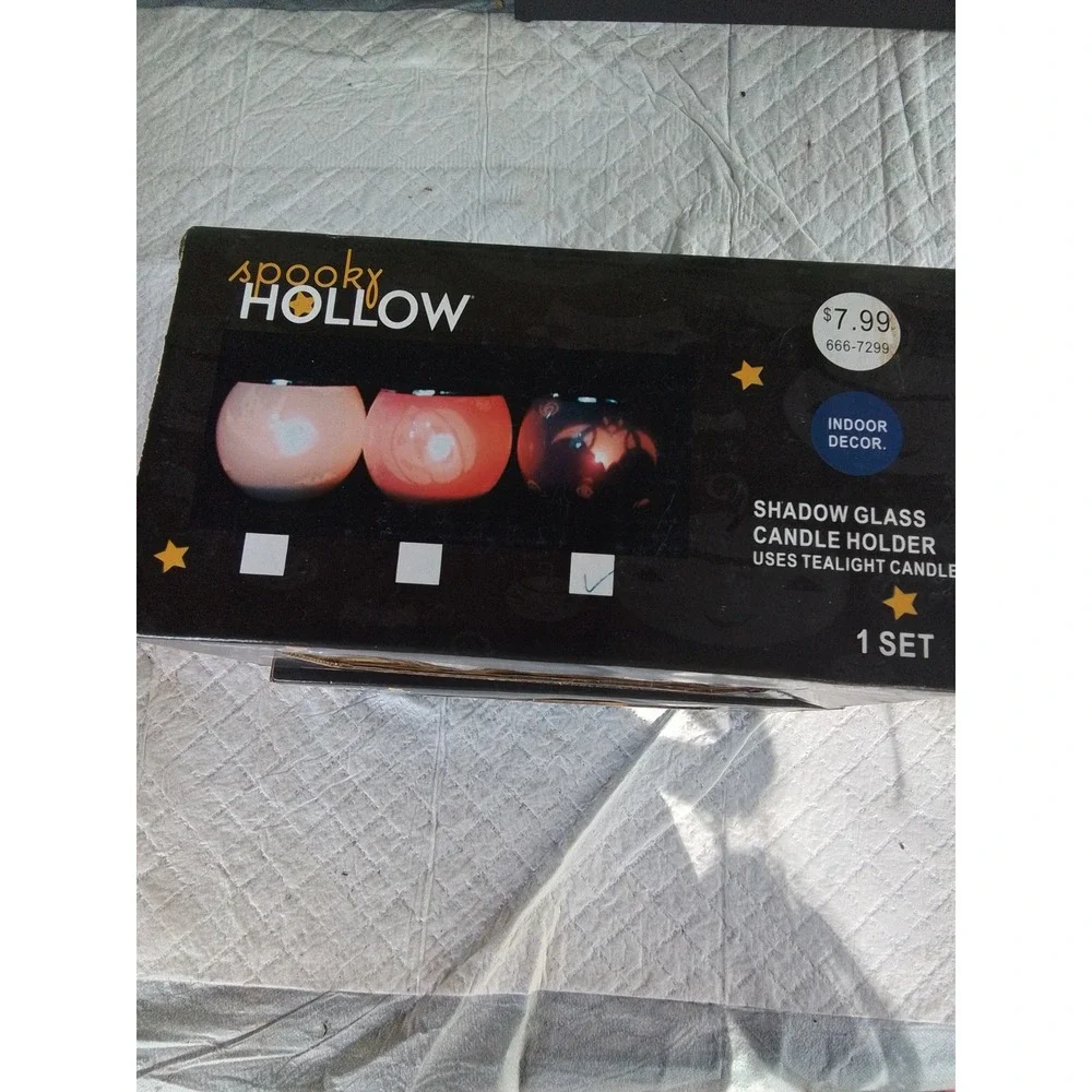 Spooky Hollow Shadow Glass Candle Holder Set Halloween Decor Tealight Votive 2pk